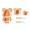 Fibra de Bambu de Grau Alimentício Louça Infantil Tigela Garfo Colher Copo Urso de Desenho Animado Tigela de Refeição Tigela de Comida Fofa Prato de Jantar Atacado