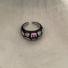 Anillo abierto de esmalte de moda de diseño nicho para niña, anillo retro de alta calidad personalizado negro rosa