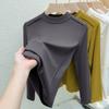 Top Mostarda Amarelo Ombro Direito Primavera e Outono 2025 Camiseta de Manga Comprida Roupa Íntima Feminina Pode Ser Usada por Fora Ajuste Slim Camisa Básica para o Dia a Dia