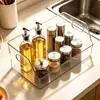 Caja de almacenamiento para gabinete, organizador de escritorio para snacks y artículos varios, cesta de almacenamiento transparente, caja de almacenamiento rectangular para cocina con apertura angular en el interior del gabinete