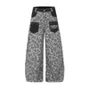 Jeans Retro Americano con Bolsillo de Parche Estampado de Leopardo Unisex Nuevos Holgados Estilo Callejero Pantalones Casuales de Pierna Ancha