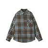 Yidao Roupas Vintage 2026 Outono Nova Camisa Xadrez Escovado Color-Block para Homens e Mulheres, Moda de Rua Retrô Versátil de Manga Longa