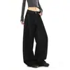 Calça Jeans Preta de Cintura Baixa Reta para Mulheres, Novo Estilo Outono e Inverno, Design Retro Americano, Calça Larga e Fluida de Cintura Baixa Comprimento Total