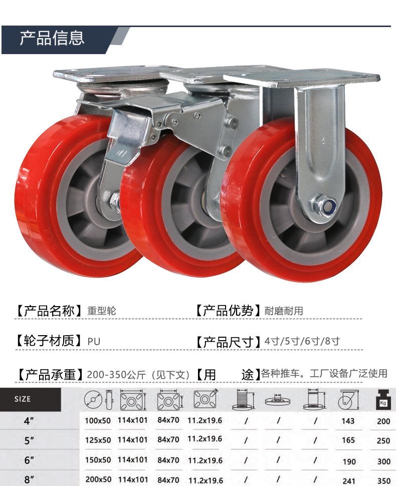 红PU塑芯重型轮
