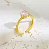 Joia Exquisita de Moda Japonesa e Coreana Personalidade Luxo Leve Galvanizada a Ouro Real Pedra Colorida Artificial Anel Aberto de Cristal