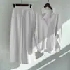 Conjunto de Dos Piezas Elegante y de Moda para Mujer, Estilo Nuevo de Primavera Transfronterizo Europeo y Americano, Conjunto de Camisa de Algodón y Lino Talla Grande con Pantalones Sueltos de Cintura Alta