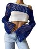 2023 Amazon Primavera e Verão Nova Lã Gancho Oco Manga Chifre Y2K Blusa Curta Cor Sólida Exterior Top Feminino