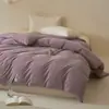 Juego de ropa de cama de algodón 100% tejido, cepillado, minimalista y lujoso, de color liso, que incluye funda de edredón, sábana plana, sábana bajera y funda de almohada