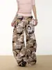 Calça Casual Solta Feminina Estilo Retrô Americano com Estampa de Letras Camufladas, Versátil para o Verão, Novo Estilo, Emagrecedora, Perna Larga, Reta, Longa