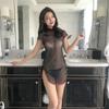 Preto Sexy Prata Seda Sexy Roupa Íntima Renda Transparente Seda Clássico Cheongsam Paixão Pijama Cheongsam Uniforme Novo