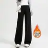 Pantalones de maternidad de pierna ancha, forrados de polar y engrosados, adecuados para primavera, otoño e invierno, corte holgado, talla grande, casual y a la moda, cálidos y cómodos