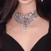 Colar Brilhante Elegante com Franjas de Diamantes Completos Brincos Corrente de Clavícula Exagerada de Luxo Leve Acessórios