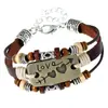 Pulseira de Couro com Contas Feita à Mão Casal Liga de Bronze Uma Flecha Atravessando o Coração, Suprimento Transfronteiriço, Pulseira de Couro Genuíno Multicamadas Europeia e Americana