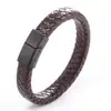 Pulsera de Acero Inoxidable para Hombre con Cordón de Cuero, Pulsera de Cuero Trenzado, Joyería Artesanal de Pulsera de Cuero Multicapa