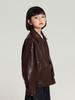 Chaqueta Infantil Pudding Haru Chaqueta de Cuero con Textura Retro para Niñas Nueva Temporada Otoño 2025 Chaqueta de Cuero Atractiva para Niños