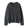 100% Cashmere Gola Tesoura Manga Longa Preguiçoso Solto Simples Suéter de Cashmere Outono e Inverno Novo Camada Base Suéter