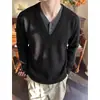 Suéter de duas peças na cor marrom melado com decote V para homens, outono e inverno, tricô macio e confortável, camada interna casual