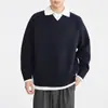 Suéter de Dos Piezas Falsas de Color Contrastante para Hombre Momaik Nuevo Invierno 2025 Estilo Universitario Suéter de Punto para Hombre 22111