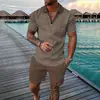 Comercio Transfronterizo Moda Tallas Grandes Cremallera Malla Camisa Polo Traje Impresión Digital 3D Ajustado Conjunto de Dos Piezas para Hombre