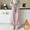 Calça Casual Feminina Estilo Coreano 2026 Outono/Inverno com Design de Botão Único para Crianças de Médio a Grande Porte Calça Jogger Feminina com Forro de Lã Tendência
