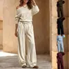 2026 Outono/Inverno Europeu e Asiático Novo Conjunto Francês Preguiçoso Ombro a Ombro Manga Morcego Calça Larga Longa Solta Feminino