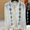 Cárdigan de punto con cuello redondo, patrón de rombos, de lino y seda de hielo para mujer, nuevo estilo primavera/otoño 2026, chaqueta suéter ligera para figuras petite