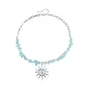 Collar de cuentas de girasol con piedra irregular transfronterizo europeo y americano para mujer, estilo Ins, Boho Retro, collar con bloques de color