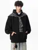 Moletom com Capuz e Xale de Retalhos Xadrez Americano para Homens e Mulheres, Jaqueta Hoodie Versátil de Design Solto Estilo Preppy para Primavera e Outono