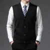 Colete Cardigan Tricotado Jacquard Outono Inverno Transfronteiriço para Meia-Idade e Idosos, Suéter Casual Versátil Quente Sem Mangas com Decote V