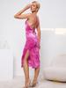 Ropa Europea y Americana de Mujer Transfronteriza 2026 Otoño e Invierno Nuevo Estilo Sexy Espalda Descubierta Sin Mangas Cuello Halter Abertura Bodycon Vestido de Terciopelo