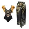 Traje de baño de una pieza con estampado negro y dorado de tirante único para mujer 2024 nuevo comercio exterior transfronterizo explosiones traje de baño Amazon 2323