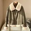 Vestuário Edição Limitada Outono/Inverno 2026 Novo Casaco de Pele de Ganso Branco com Gola de Pele de Ovelha Jaqueta Puffer de Cintura Alta Estilo Coreano