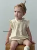 Roupas de Verão para Bebês 2026 Novo Estilo Macacão Floral Vintage para Menina Body Triângulo com Acabamento em Renda