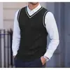 Novo colete de malha masculino sem mangas com decote V para outono e inverno, suéter quente, colete de lã liso