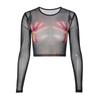 Estilo Europeo y Americano 2024 Verano Nueva Moda Estampado Slim Cuello Redondo Manga Larga Transparente Malla Camisetas Tops para Mujer Venta al por Mayor