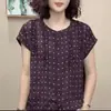 Estilo Nuevo de Verano, Elegante y Versátil Blusa de Manga Corta con Cuello Redondo, Lunares Plisados, Adelgazante para Mujer