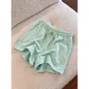 Shorts de Menta Fresca com Cintura Elástica, Calça de Dormir para Mulheres, Verão Confortável com Cordão, Casual Versátil, Calça para Casa e Uso Externo