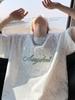 Tops holgados de manga corta de verano para hombre con estampado de acero de tres cuartos de manga para adolescentes Marca de moda coreana Camisetas de media manga Camisetas americanas para hombre