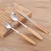 Cuchillo tenedor palillos combinación mango de madera creativo Haya japonés simple acero inoxidable juego de cubiertos cuchillo tenedor cuchara palillos vajilla