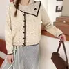 Cardigan de tricô estilo coreano novo, doce e jovial, versátil, com gola boneca, para outono e inverno, peça externa casual de manga longa para mulheres