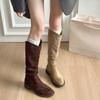 Botas vaqueras occidentales de tacón grueso estilo retro Maillard 2025 Otoño Nuevas Elegantes Versátiles Puntera redonda Botas altas de caballero para mujer