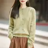 Cárdigan de punto de lana cepillada, suave y mullido, para mujer, cuello redondo, talla petite, color liso, corte holgado, adecuado para usar en capas.