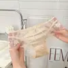 Luz de flor de cerejeira caindo~Calcinhas sexy de cetim e renda estilo francês para mulheres, tecido telado transparente, respirável, forro 100% algodão, calcinhas femininas