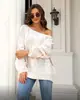 Otoño e Invierno 2025 Transfronterizo Amazon Nuevo Estilo Callejero Europeo y Americano Cuello de Una Sola Línea Suéter Retorcido Holgado Talla Grande para Mujer