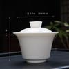Mat fat jade blanco porcelana sancai tazón actividades de la empresa LOGO regalo dahongpao té reseña tazón con mano regalo al por mayor