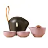 Juego de Té Portátil de Cerámica Ru Morado para Viaje, Taza de Té Rápida, Kit de Preparación de Té al Aire Libre para una Persona con Bolsa de Transporte