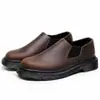 Sapatos Baixos de Couro Marrom Crazy Horse com Elástico na Primeira Camada para Mulheres, Botas Curtas de Couro Genuíno Estilo Britânico Tamanho Grande, Sapatos Casuais de Trabalho com Bico Redondo