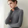 Suéter de cachemir suave y sin costuras, 100% cachemir, una sola pieza para mujer, cuello alto superpuesto, corte ajustado, tejido de punto para otoño e invierno