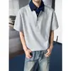 Camisa polo de dos piezas con media cremallera Cleanfit de manga corta para hombre, estilo universitario americano de verano, camiseta de manga corta