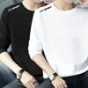 Camiseta casual versátil de manga comprida para outono para homens, gola redonda, cor sólida da moda, confortável, respirável e com caimento solto